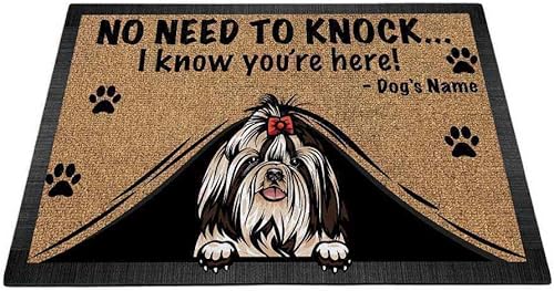 Felpudo personalizado Peeking Dog Shih Tzu No Need to Knock I Konw You're Here 23.6 x 15.7 pulgadas