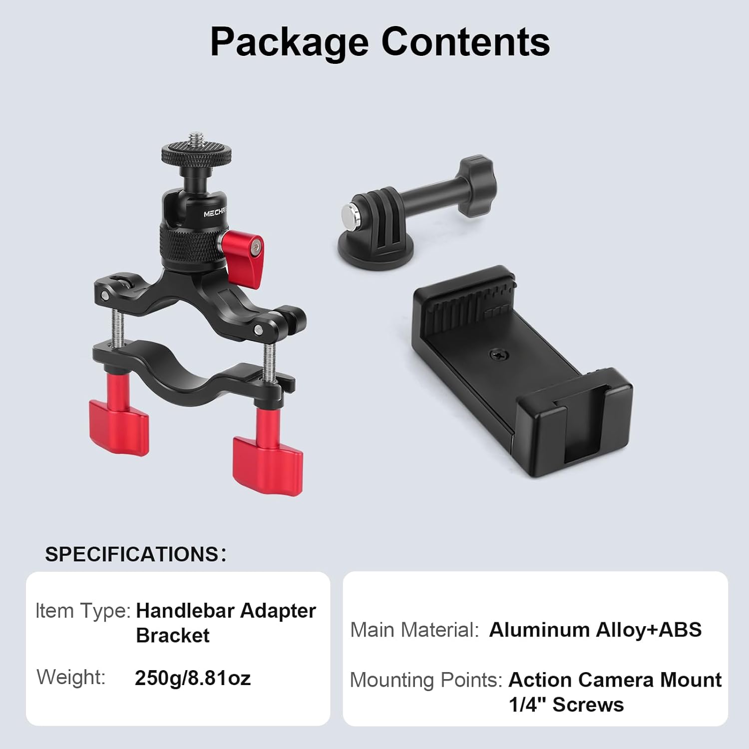 Heavy Duty Aluminum Handlebar Mount for Action Cameras - Bike & Motorcycle Clamp Bracket for GoPro, Insta360 X4/X3, DJI Osmo Action - Stable Off-Road Filming