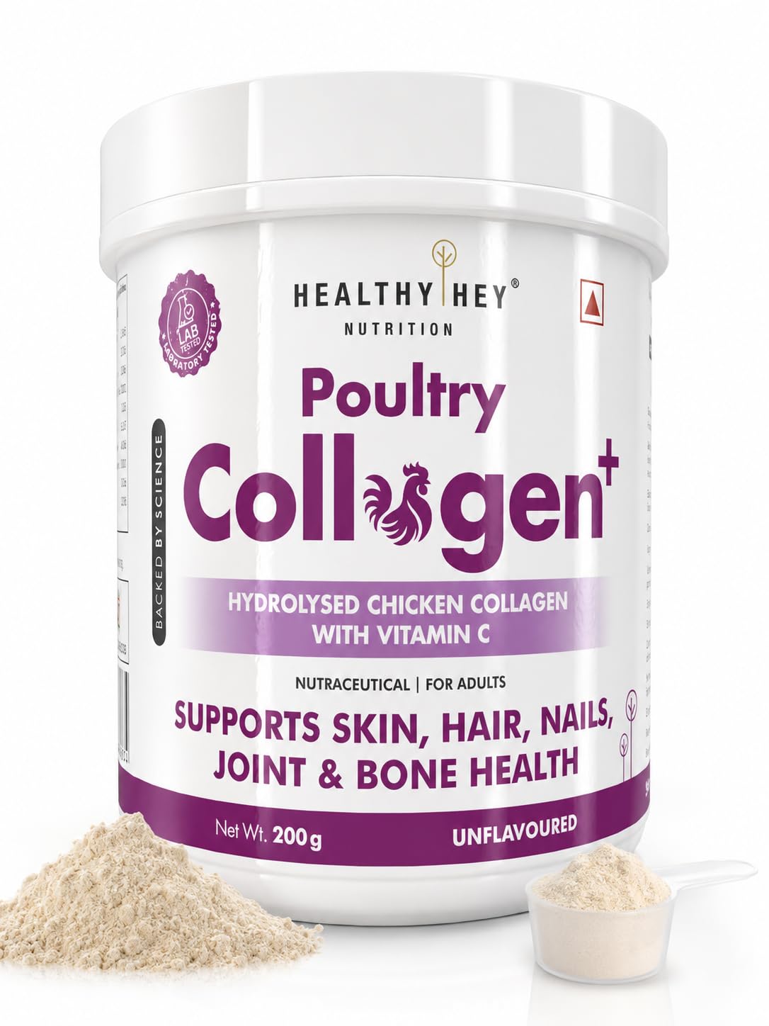 HealthyHey Nutrition Poultry Collagen - Hydrolysed Chicken Collagen with Vitamin C - Unflavoured - 200g-image-8