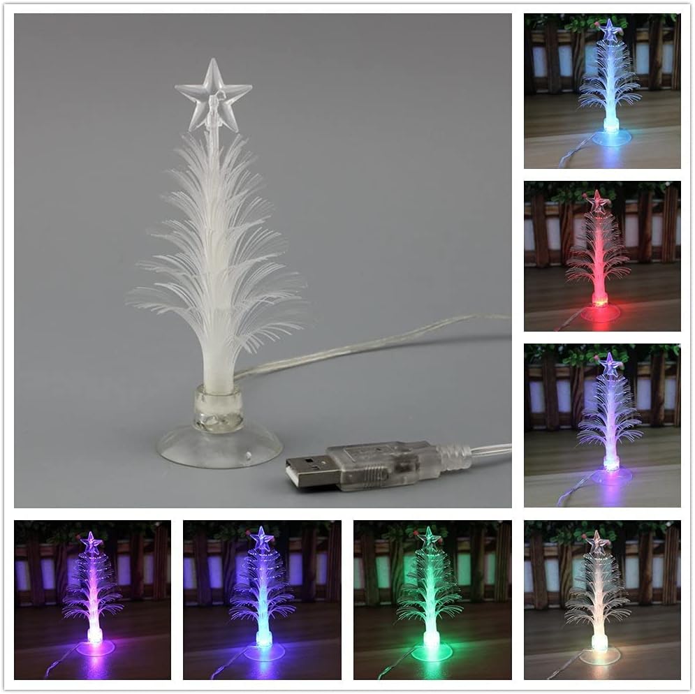 USB Powered 7 Colors Changing Fiber Optic Christmas Tree Xmas Decoration LED Light with a Star on Top