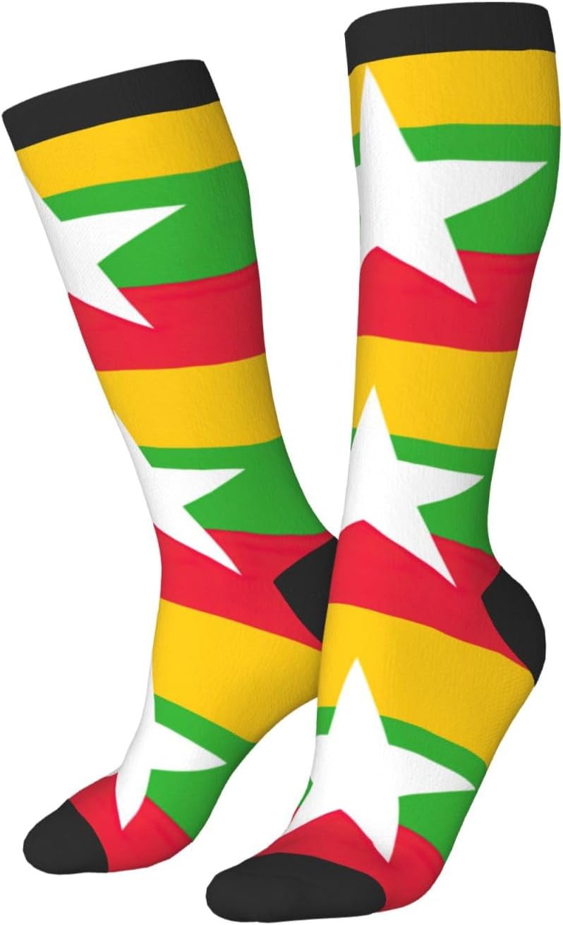 Flag Of Myanmar Print Adult Socks, Elastic Stretch Socks,Soft Breathable For Daily Sports Casual Wear