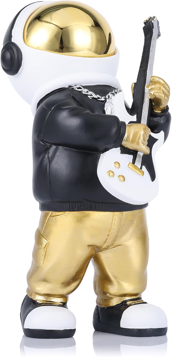Astronaut Figurine Spaceman Sculpture Black Gold Astronaut Statue Child Gifts Ornament Room Decor for Men,Home and Crafts Desktop Accessories Tabletop Decoration, Living Room, Office, Bookshelf