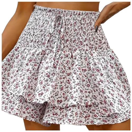 Falda de patín envolvente de lino y algodón estilo mini con short de playa