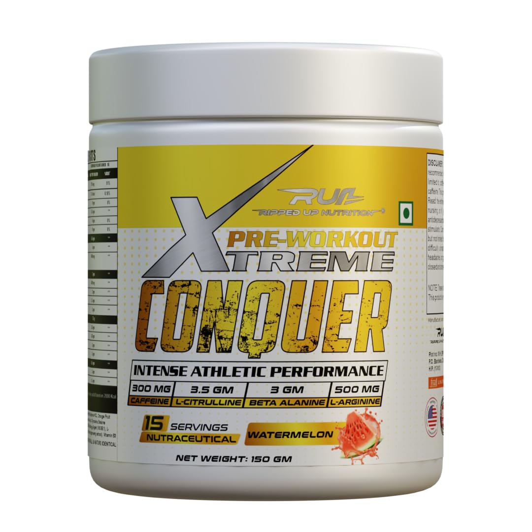 Ripped Up Nutrition Conquer Xtreme Pre-workout | Laser Sharp focus | Sustained released energy | Nitric Oxide Pump |Increased endurance (150 gm, Watermelon)