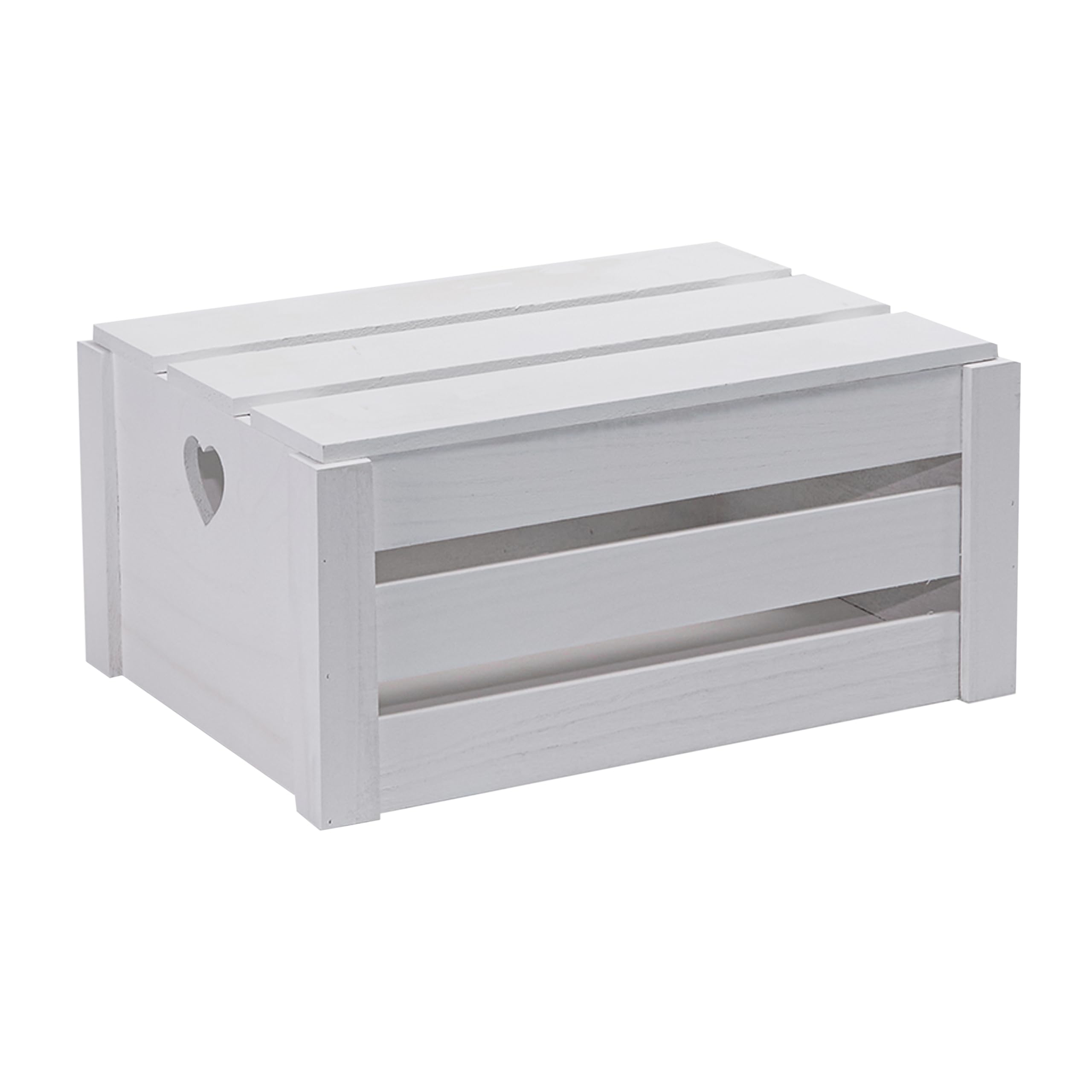 Wickerfield Lovely Wooden Crate with Heart Handles and Lid for Home Storage Office Collection and Window Retail Display Tray Gift Hamper (White, Large)