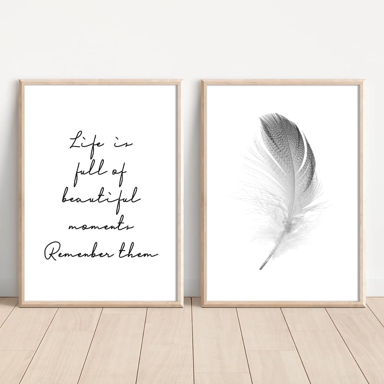 YJYCLD Black and White Feather Posters Canvas Wall Art Prints Minimalist Poster Pictures Life Quote Paintings for Living Room Bedroom Office Wall Decor Art 12x16 inch Unframed Set of 3