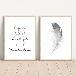 YJYCLD Black and White Feather Canvas Wall Art Prints Minimalist Poster Picture Life Quote Paintings for Living Room Bedroom Office Wall Decor 16x24 inch Unframed