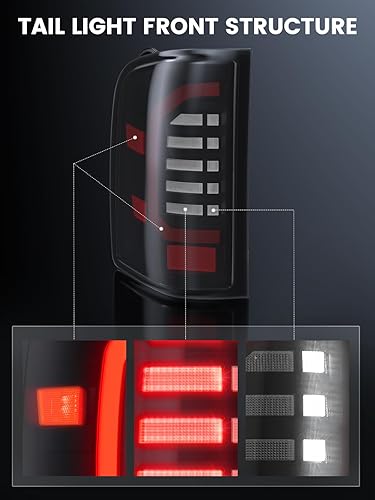 Miniatura 9 de WonVon Luces traseras LED compatibles con Chevy Silverado 1500 2007-2013 2007-2014 Silverado 2500 HD3500 HD, lámpara de luz trasera de tubo LED,