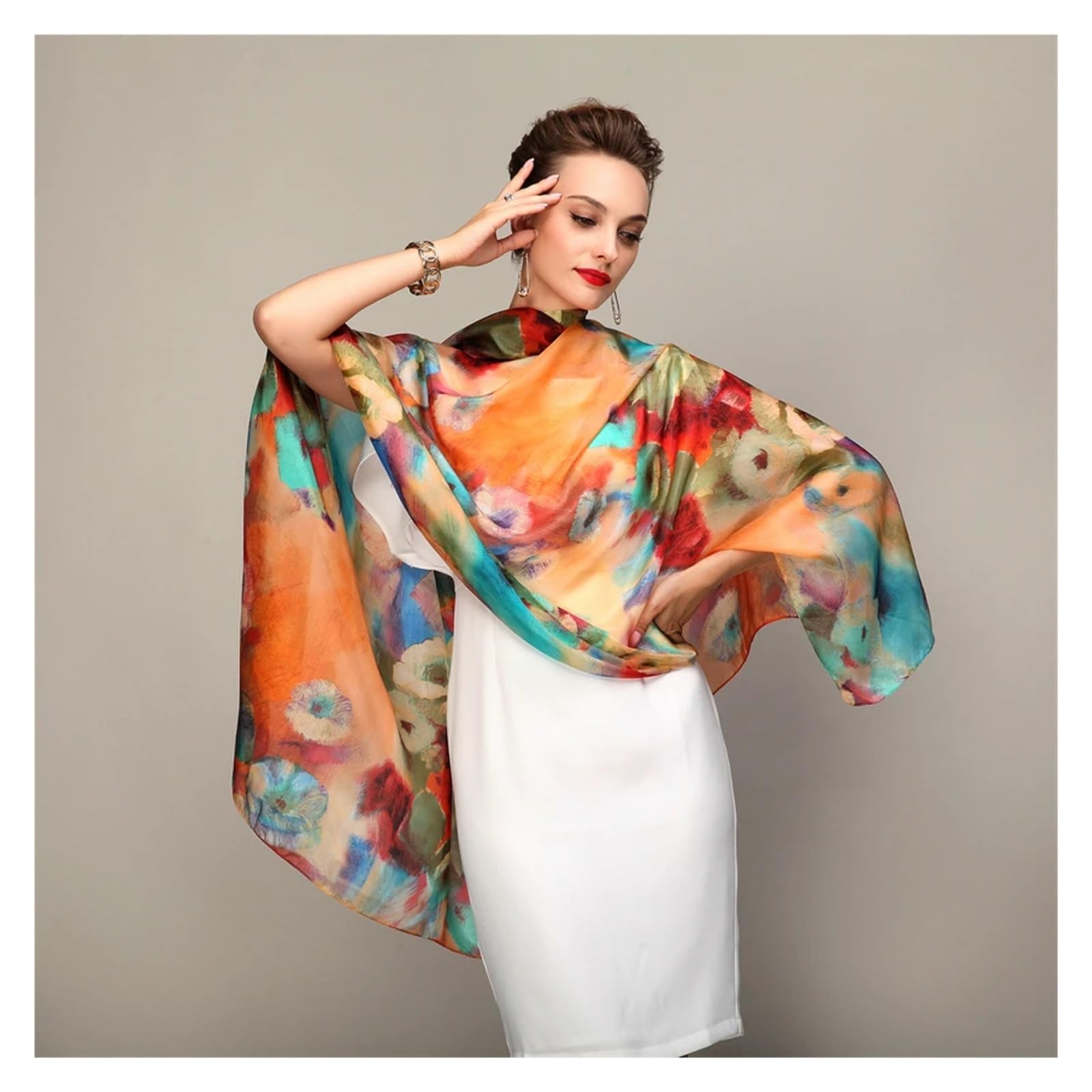 Sciarpa di Seta Sciarpa da donna invernale Sciarpe di seta di gelso Scialle Sciarpa lunga di seta femminile Blu e caffè 180 * 110 cm (Color : Beige white)