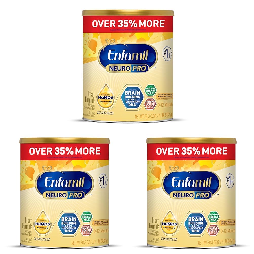 EnfamilNeuroPro Baby Formula, MFGM* 5-Year Benefit, Expert-Recommended Brain-Building Omega-3 DHA, Exclusive Immune Supporting HuMO6 Blend, Infant Formula Powder, Baby Milk, 28.3 Oz (Pack of 3)