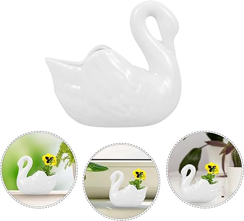 Miniatura 7 de Yardwe Maceta de cisne blanco de cerámica, maceta con forma de cisne para suculentas, decoración del hogar, decoración del jardín (sin agujeros de