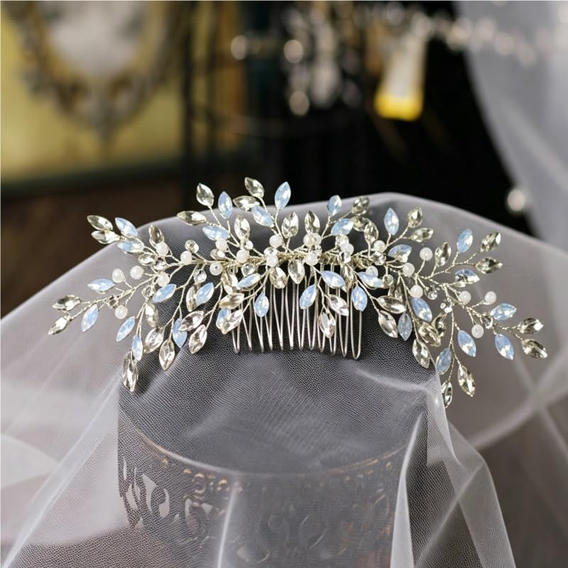 Bridal Hair Ornament Opal Rhinestone Comb image 3