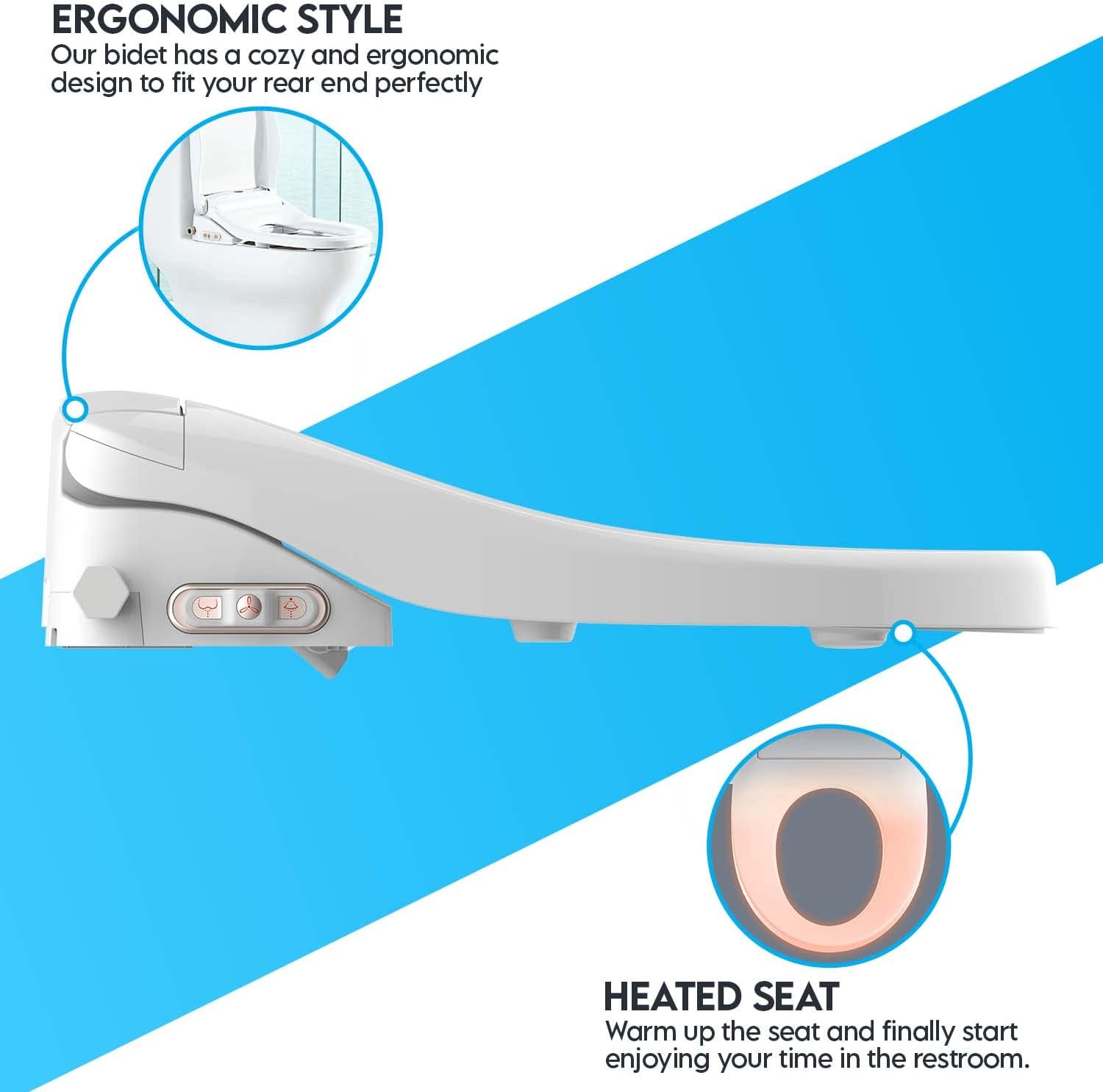 JEP Electric Bidet Toilet Seat for Elongated & Round Toilets | Premium Bidets with Warm Water, Heated Seat, Remote Control