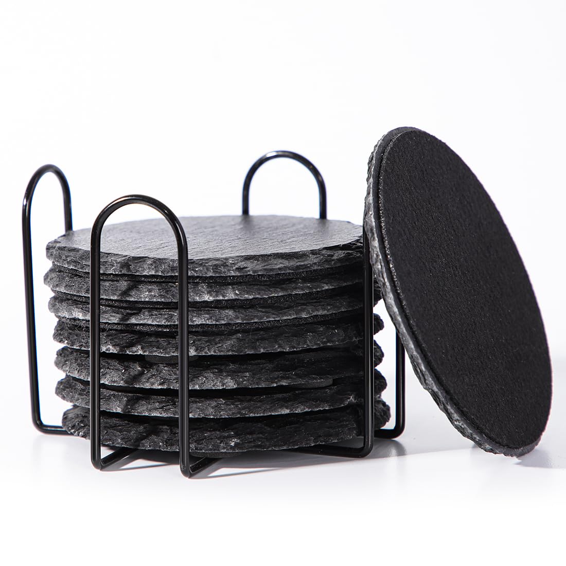 Schiefer Untersetzer für Gläser 8er Set mit Halter - 10 cm R