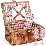 Picnic Basket for 2，Picnic Set Hamper with Waterproof Picnic Blanket, Willow Picnic Service Gift Set for Camping, Outdoor, Valentine Day, Thanks Giving, Birthday, Chiristmas.