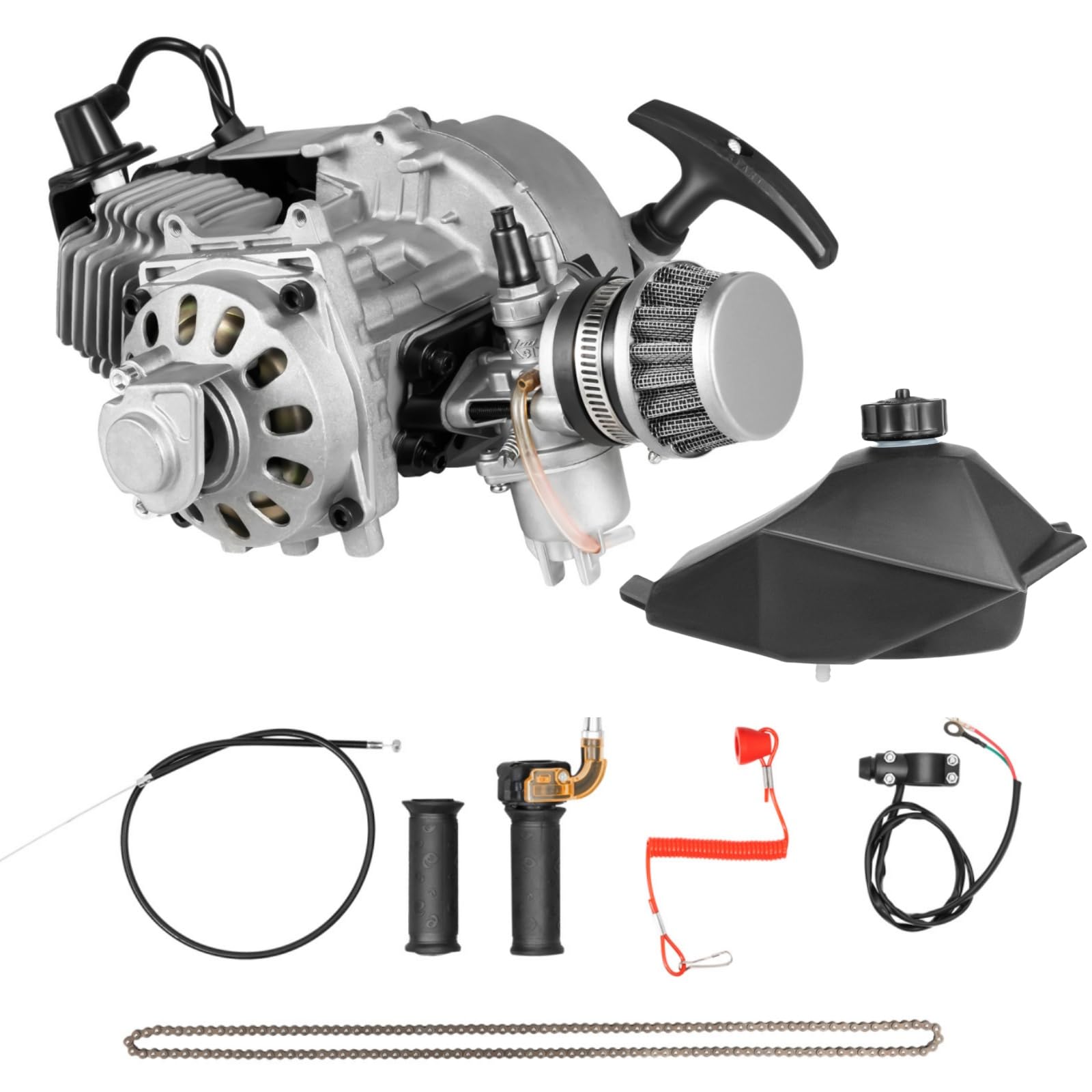 2 Takt Einzelzylinder Motor 49CC Luftgekühlter Motorradmotor mit Handstart Electronic Ignition Kraftstofftank für Dirt Bike ATV Roller