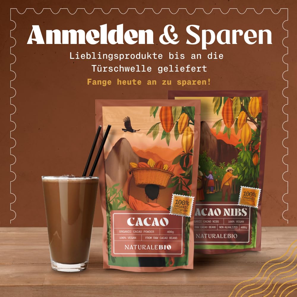 NaturaleBio Kakao Pulver Bio 1kg Organic Cacao Pulver Roh Ungesüßt