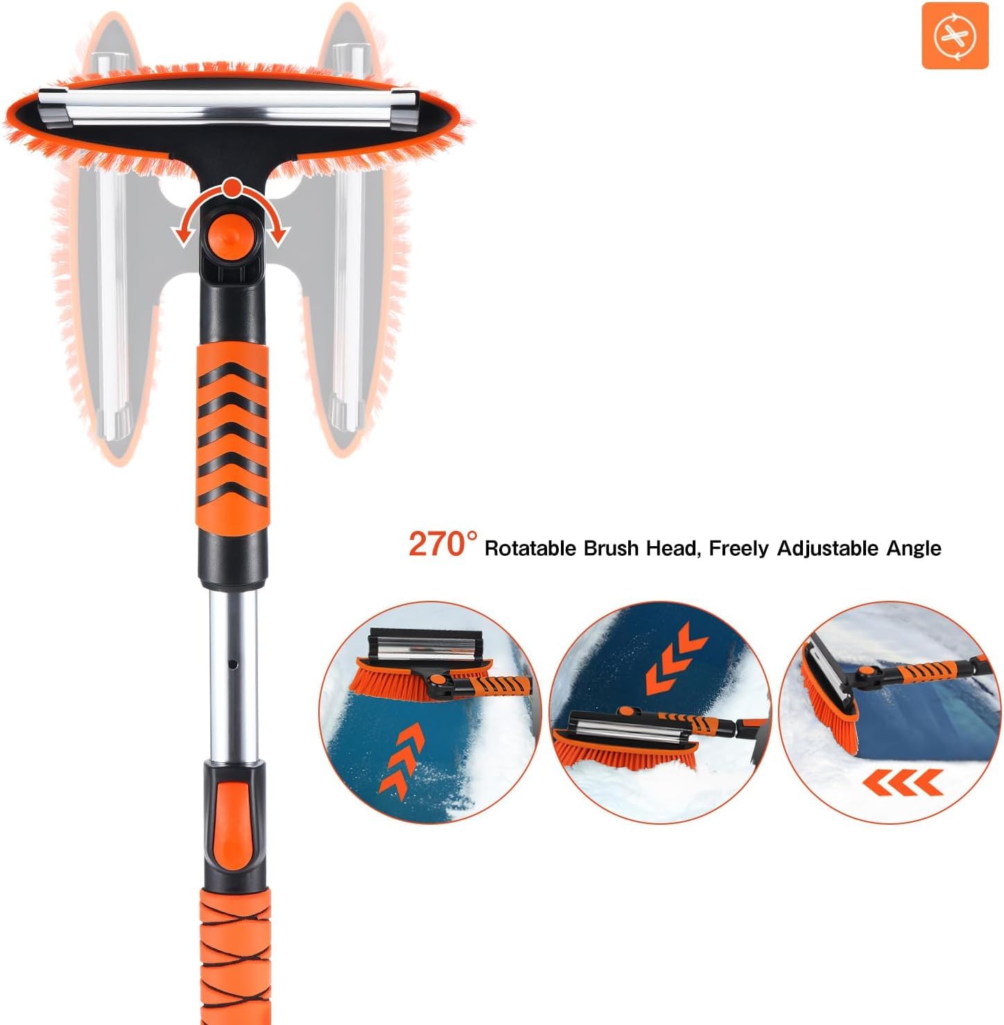 Direct 90-110CM Auto Ausziehbare Schneebesen,Reinigungsbürste Eiskratzer Schneebürste für Auto LKW SUV MPV Leichtes Haltbarkeit,mit Schaumstoffgriff and 180 ° Grad Bürstenkopf(orange Farbe)