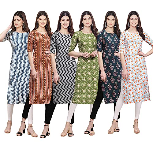 Image of Pinkmint Women's Crepe Digital Print Straight Kurta [Pack of 6] (CKE-329-353-330-333-341-343)