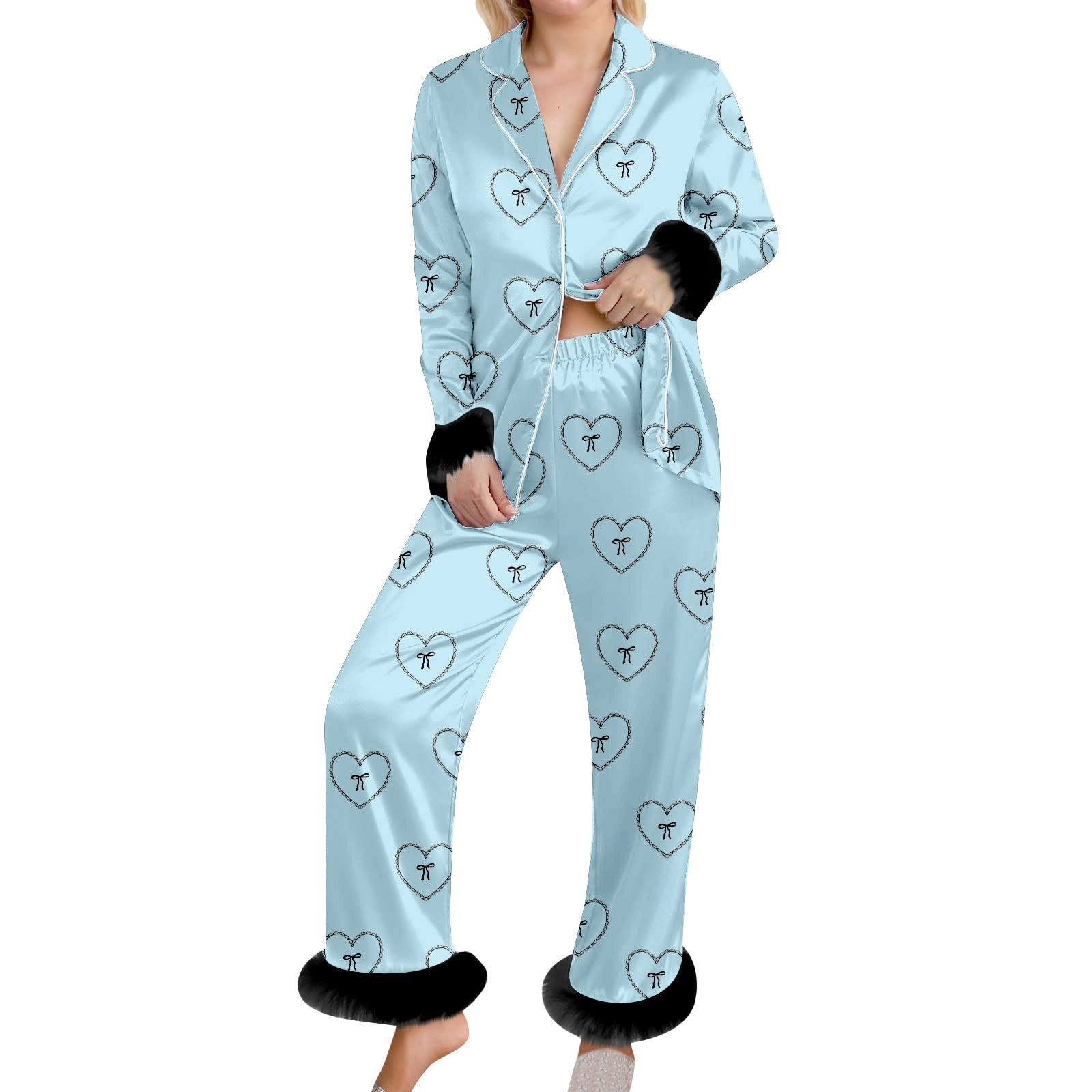 Pijama de Franela Estampado, Acogedor, de Dos Piezas, con Dobladillo, Suave y cómodo para Relajarse en casa.