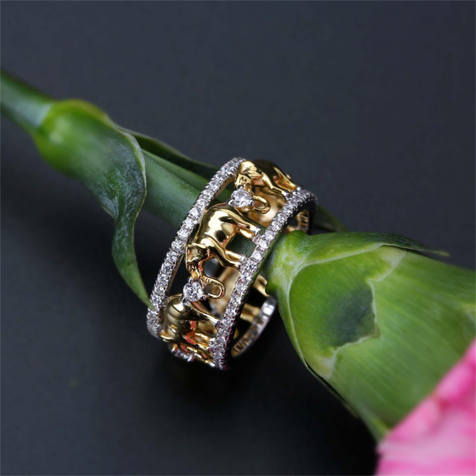Jeulia 1,5 Quilates Elefante Anillo de Boda para Mujer, Chapado En Oro de 18 Quilates, Anillo de Compromiso Dos Tonos Circonitas Cúbicas Regalo Romántico Aniversario