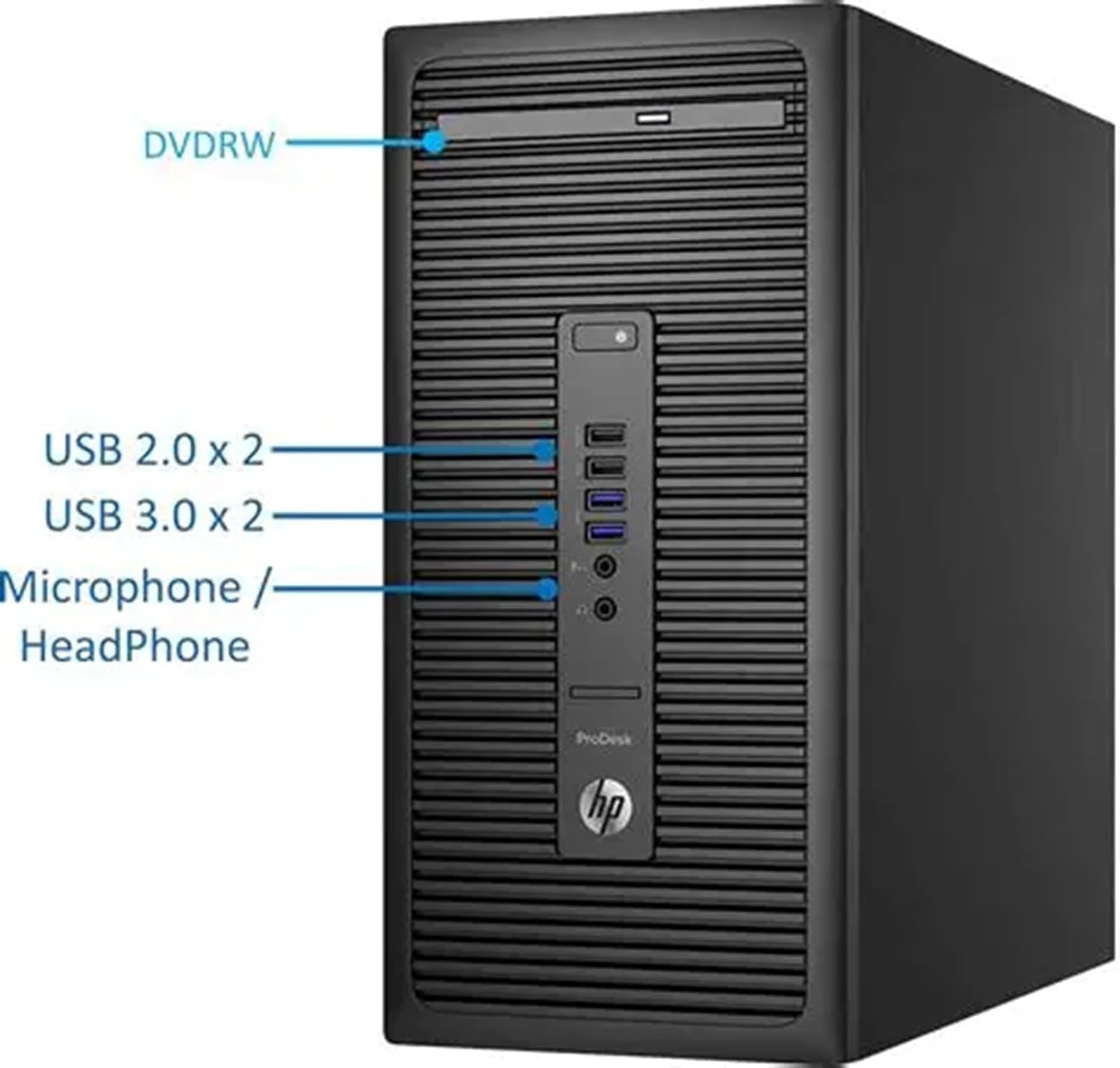 HP Prodesk 600 G2 MT Computer desktop, Intel Pentium G4400, 8 GB RAM, SSD da 256 GB, Wi-Fi, Bluetooth, tastiera QWERTY US, Windows 11 Pro (ricondizionato)
