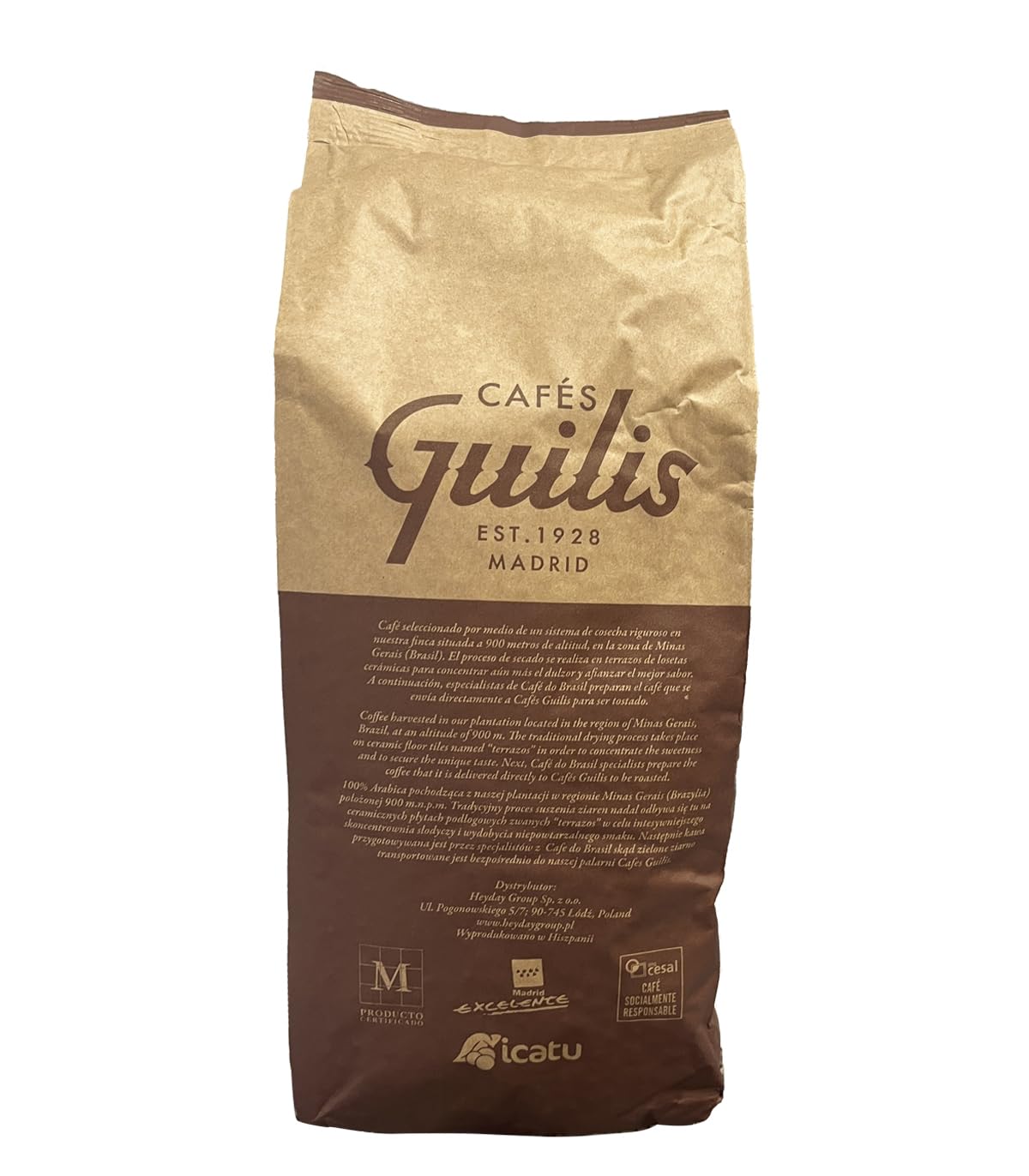 CAFES GUILIS DESDE 1928 AMANTES DEL CAFÉ -Café en Grano Origen Brasil 100% Arábica Natural - Tueste Artesanal Finca Icatu Minas Gerais 1 kg