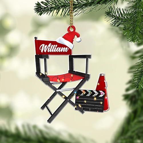 Nombre personalizado Director Cine Silla Adorno de Navidad Adorno de Director de Cine Clapboard Adorno de Navidad Peluchilla Adorno de Teatro 159