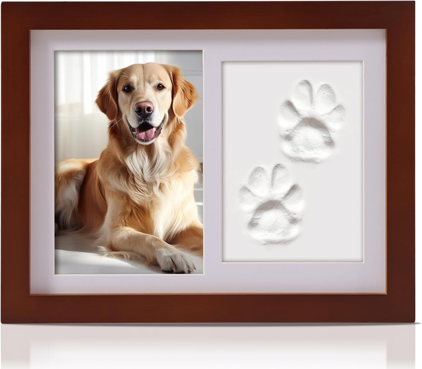 PewinGo Gedenkrahmen Hund und Katze, Pfotenabdruck Set Hund Katze Fotorahmen mit Ton Impressum Kit und Foto-Display für 6 x 4“ Foto