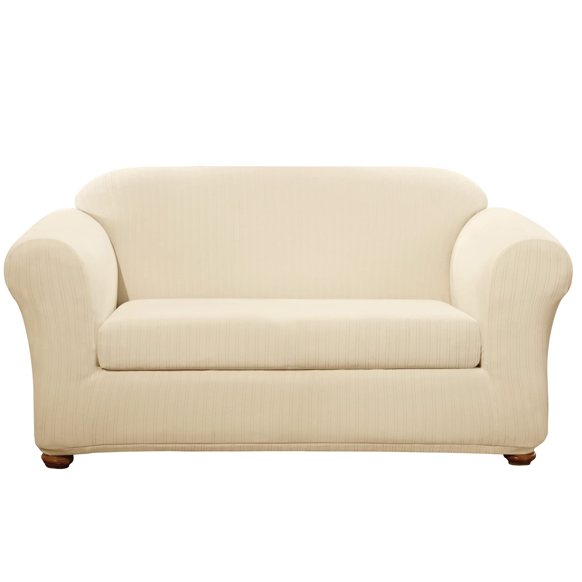 SurefitStretch Pinstripe 2-Piece - Loveseat Slipcover - Cream