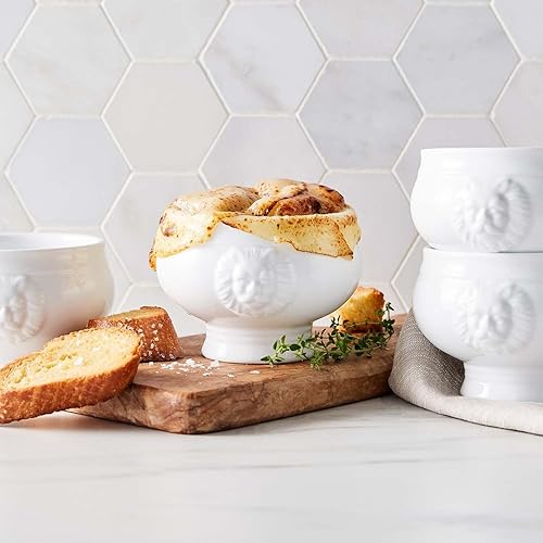 Miniatura 2 de Sur La Table White Porcelain Lion's Head - Juego de 4 elegantes platos para servir de 14 onzas para estofado y comidas calientes, vajilla clásica