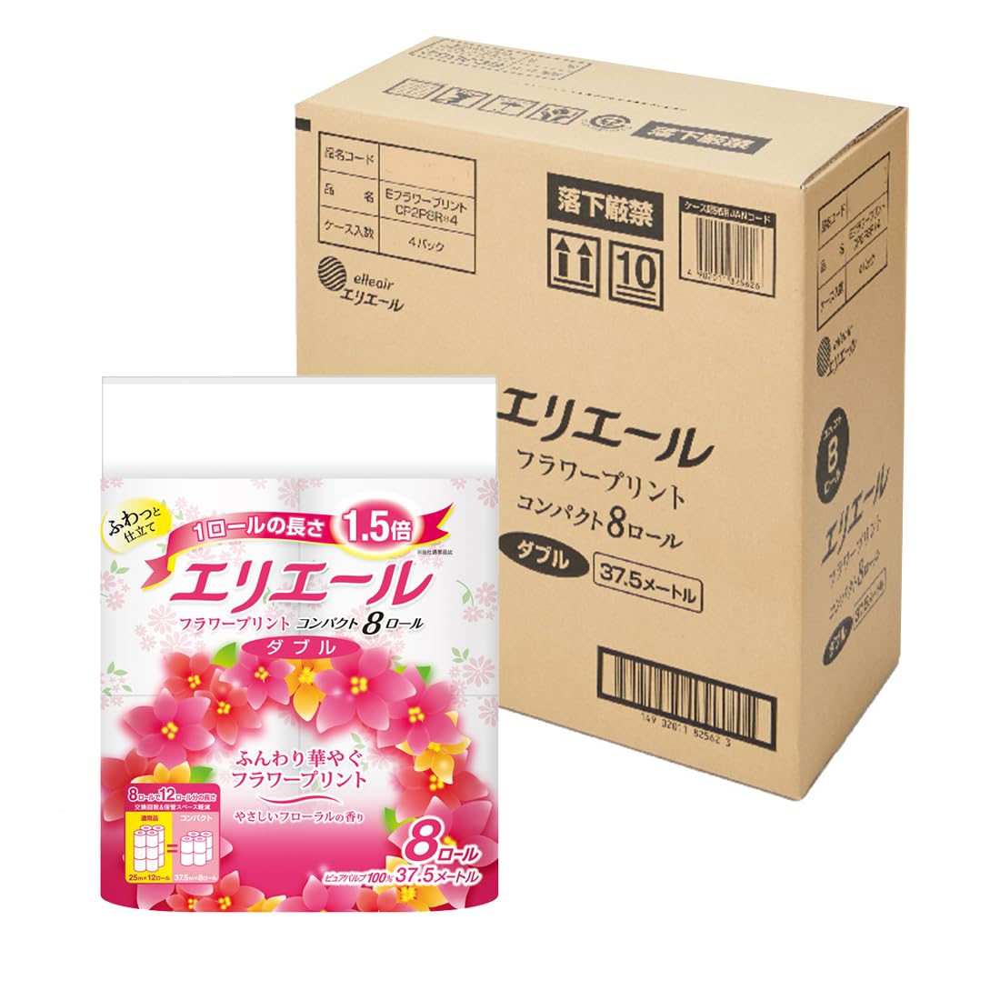 エリエール フラワープリント トイレットペーパー 1.5倍巻き 32ロール