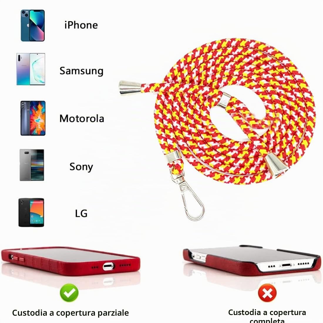 6 Patch Con Anello In Metallo + Cordino Per Telefono | Adattatore Per Custodia Completa E Ricarica Wireless