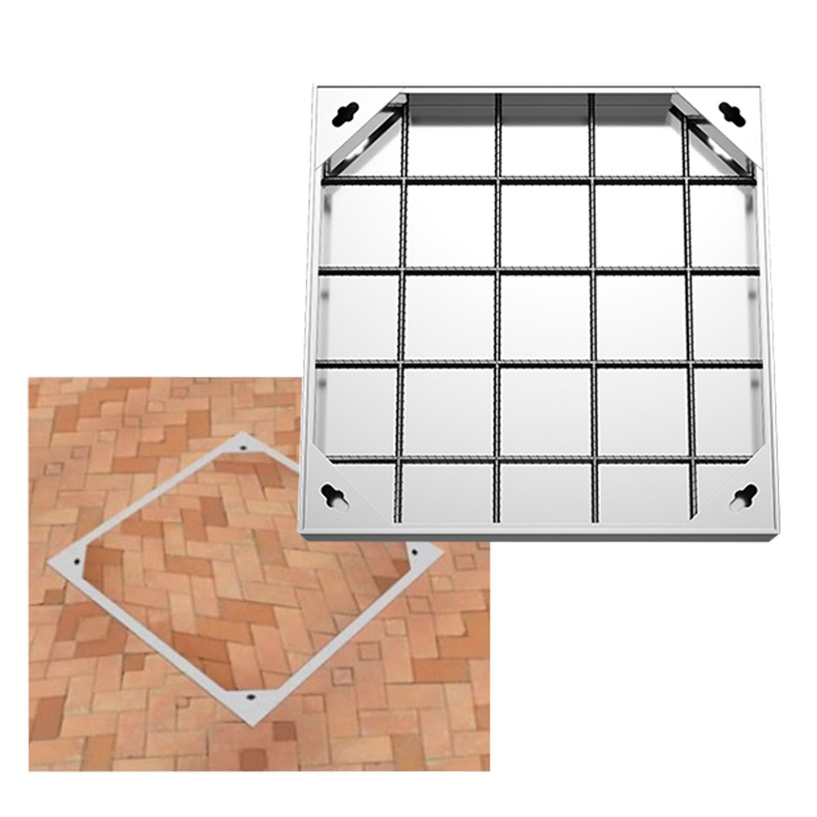 Copertura Pozzetto Coperchio Di Scarico Quadrato Per Interni Ed Esterni, Chiusino Da Incasso In Acciaio Inox 304 E Base, Coperchio Per Pozzetto Di Ispezione In Metallo Per Parcheggi, Load 6614lbs(23.6