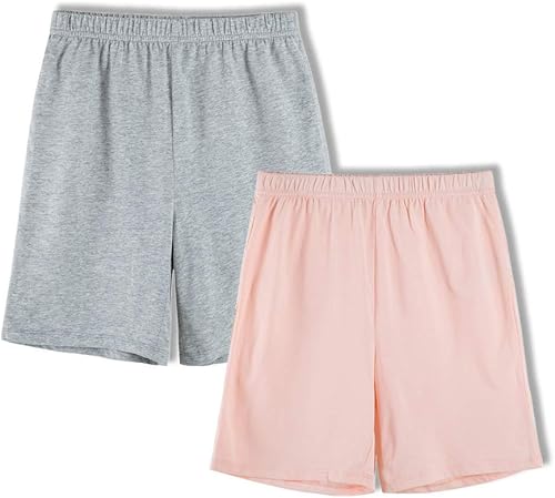 UNACOO Paquete de 2 pantalones cortos unisex 100% algodón para niños y niñas (edad 3-12 años)