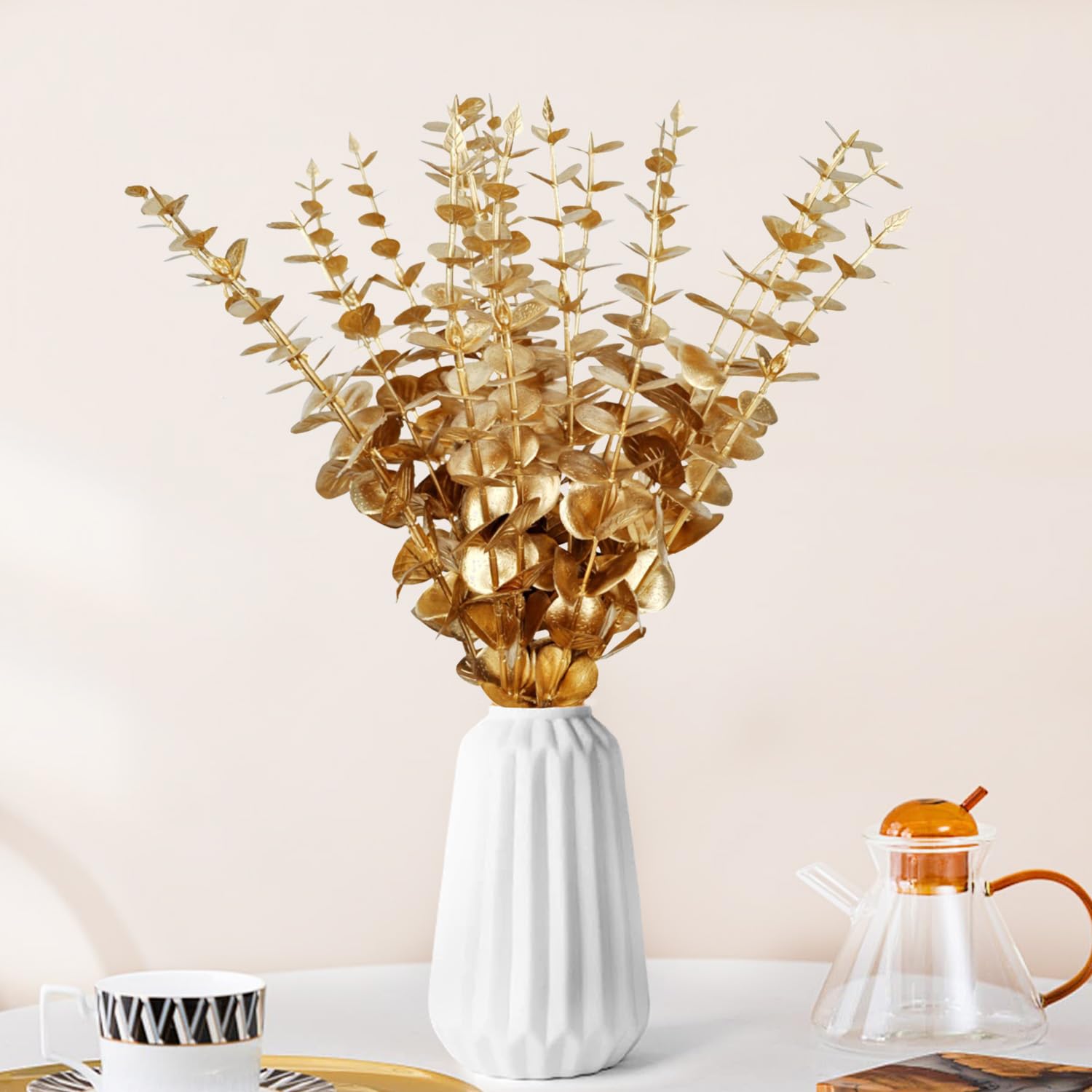 TILONKJ Gold Eucalyptus Stems, 24 Pcs Artificial Eucalyptus Leaves — image 1