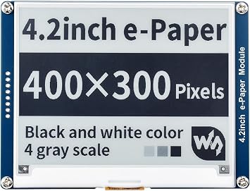 Waveshare 4.2inch E-Ink Display Module Compatible with Raspberry Pi 5/4B/3B/Zero/Zero W/Zero 2W/Pico/Pico W/Pico WH, 400x300 Resolution SPI Interface