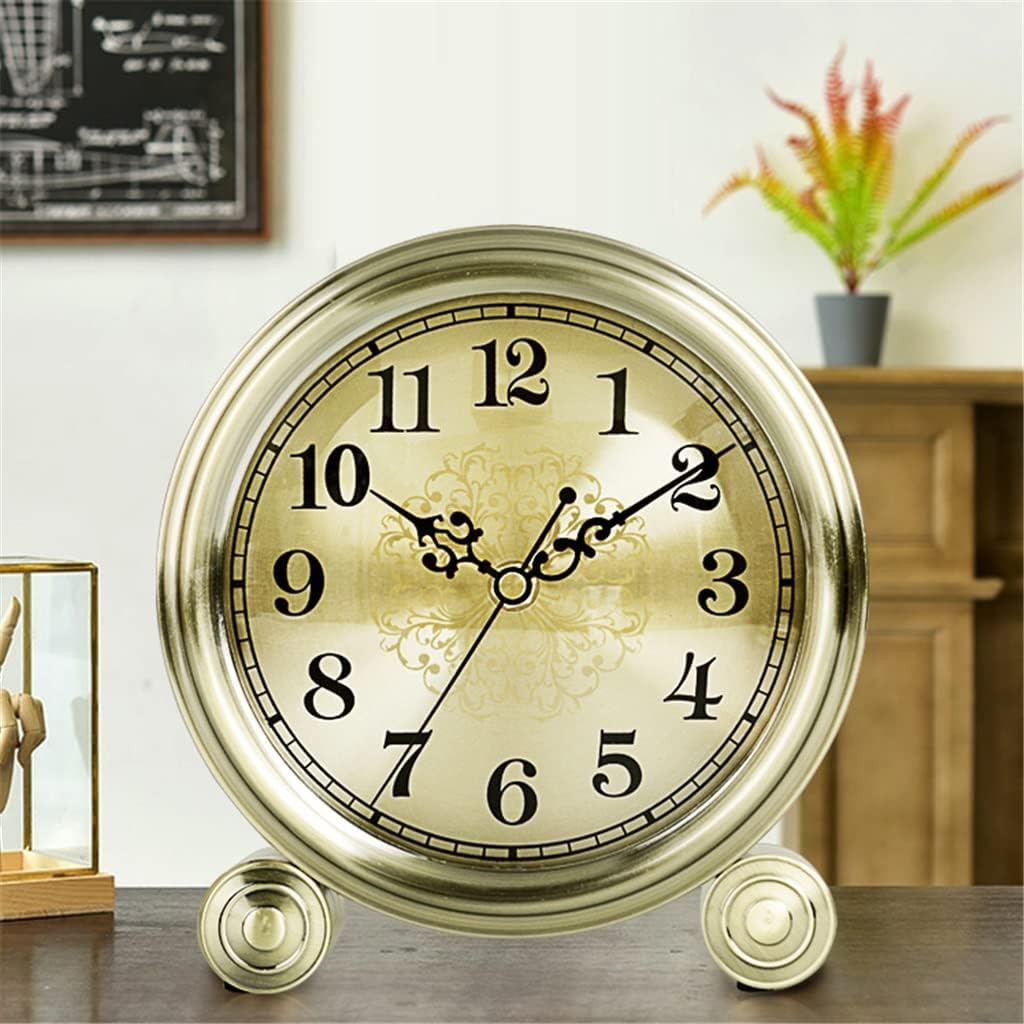 European Style Metal Bedside Table Clock Bronze Table Clock Mute Desktop Pendulum Table Clock Decoration (Color : A, Size : 1920cm)