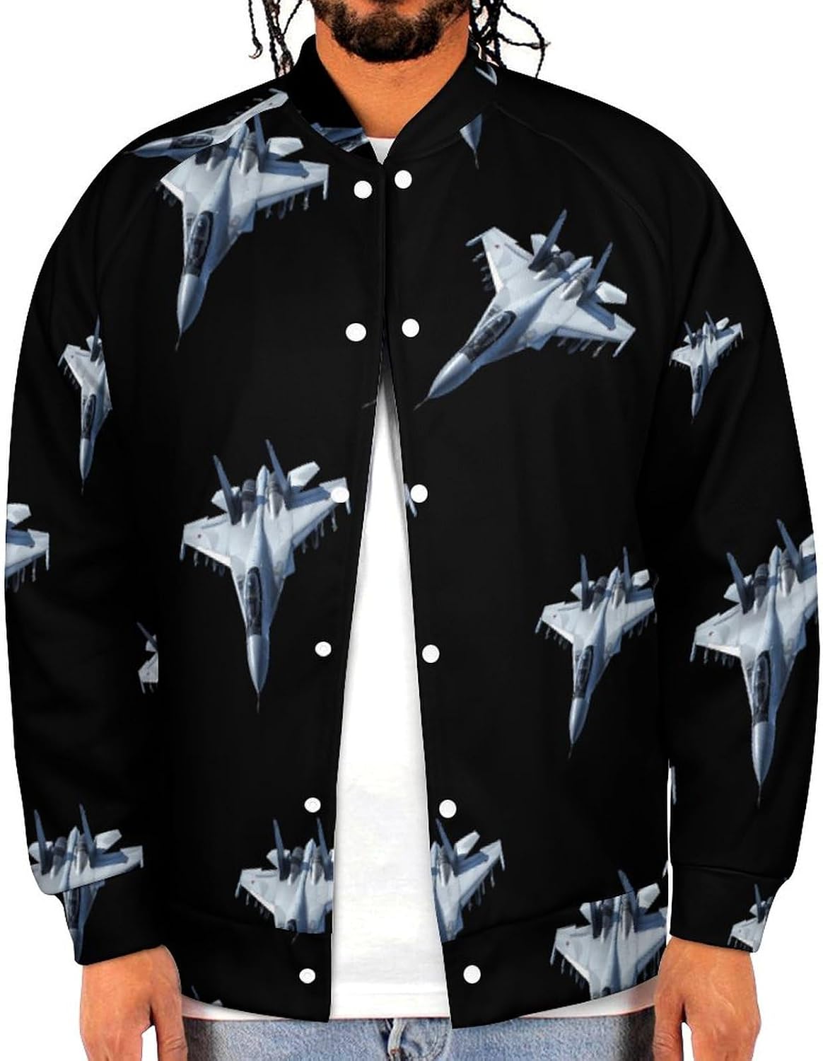 F 20 Fighter Novelty Men's Baseball Jackets Causal Sweatshirt Button Top Long Sleeve Coat