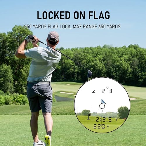 Miniatura 4 de REVASRI Telémetro de golf con pendiente y vibración de bloqueo de bandera, 650 yardas de distancia horizontal vertical y función de escaneo,