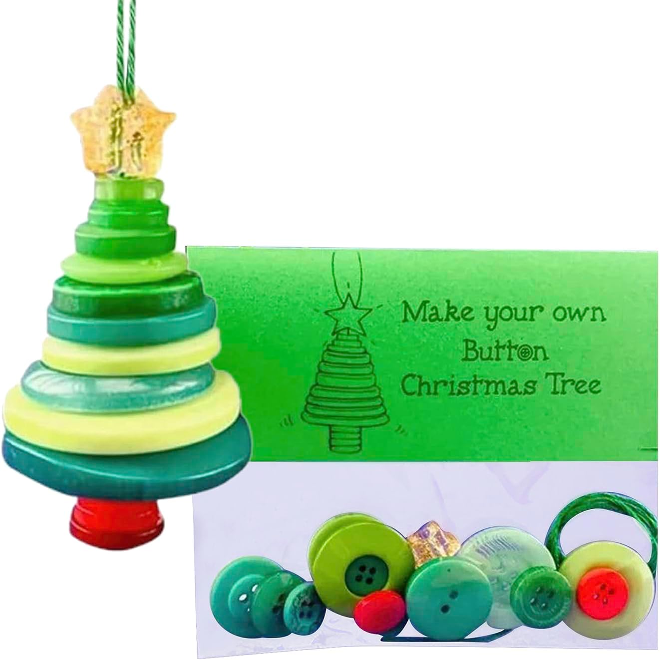 Vrogadso DIY Button Christmas Tree Ornament Kit, Multicolor Felt Craft Set, Standard Size, Holiday Decoration for Family Activity