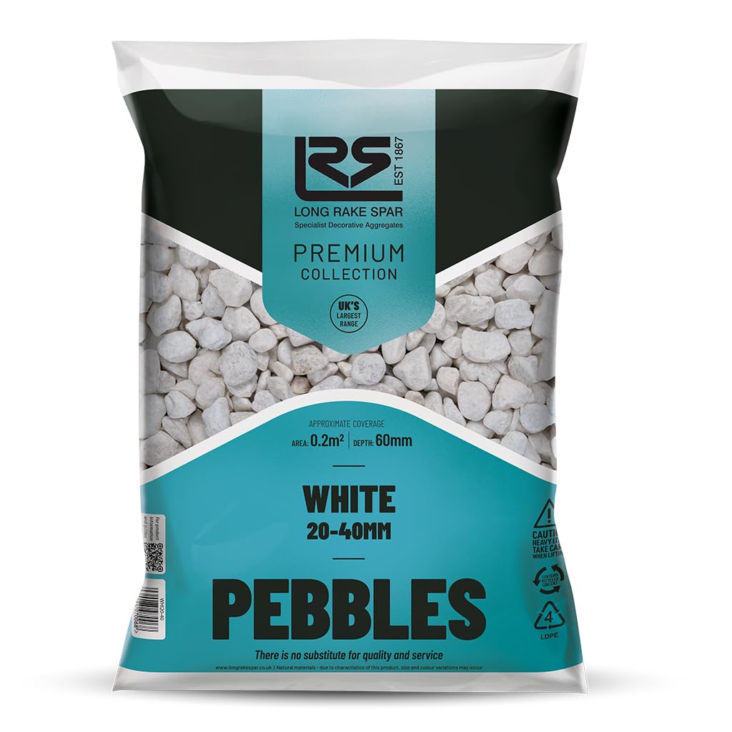 Suregreen White Pebbles | 20mm - 40mm | 20kg | Decorative Aggregates for Outside and Indoor Garden, Driveway Rocks, Gravel for Garden, Stones for Plant Pots
