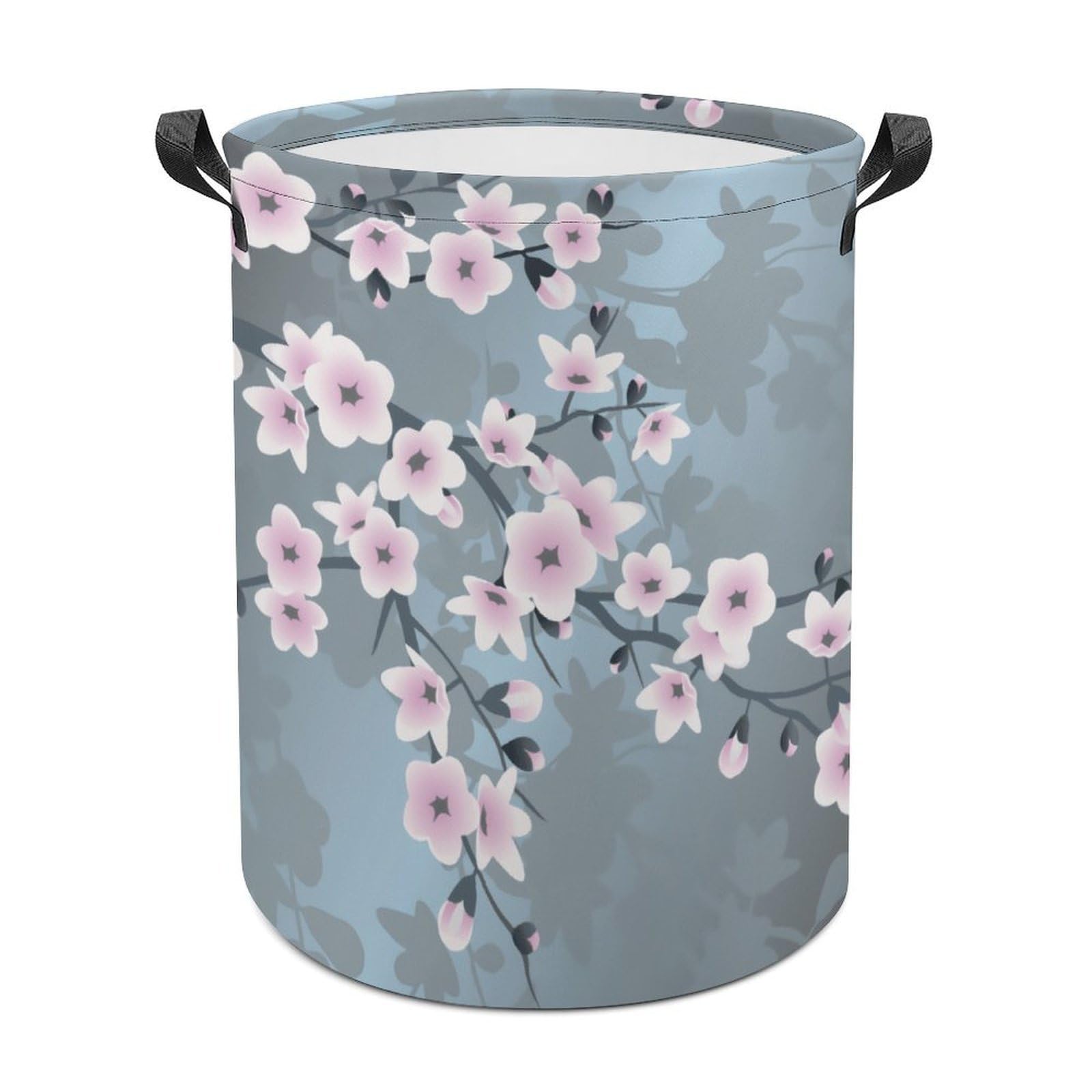Floral Cherry Blossom Dusty Pink Blue Laundry Basket, Dirty Clothes Basket, Bathroom, Home Decor 44x35cm