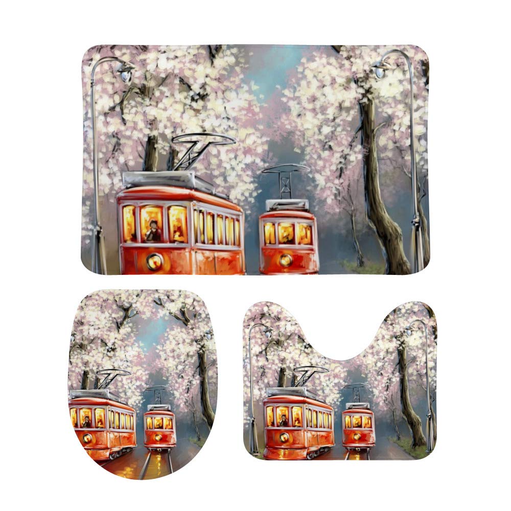 Tapis de bain en U antidérapant 3 pièces paysage de printemps et sakura