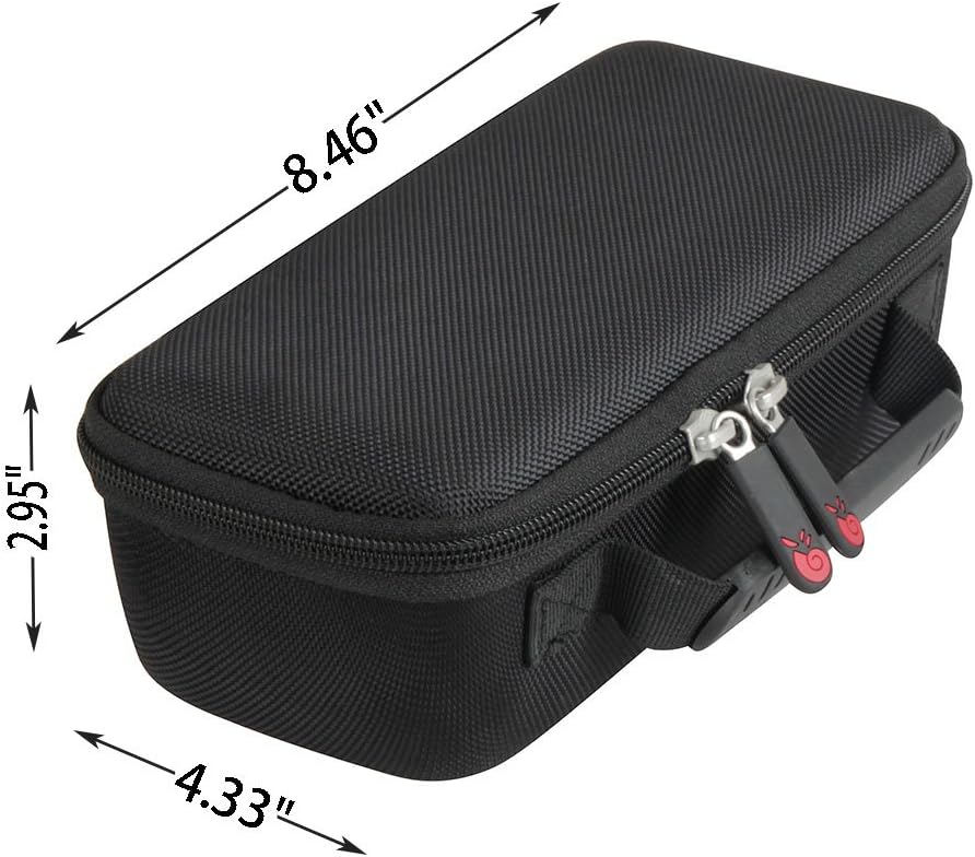Diagram showing the dimensions of the Hermitshell hard travel case: 8.46 inches length, 4.33 inches width, 2.95 inches height.