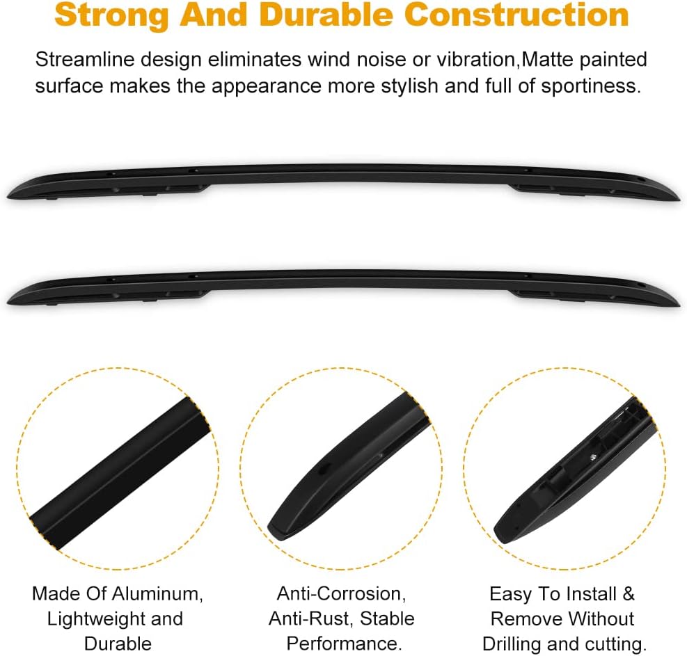 ROADFAR Black Roof Rack Side Rails Aluminum Top Side Rail Carries Luggage Carrier Fit for 2015-2020 for Jeep Renegade Sport Utility Baggage Roof Side Rail