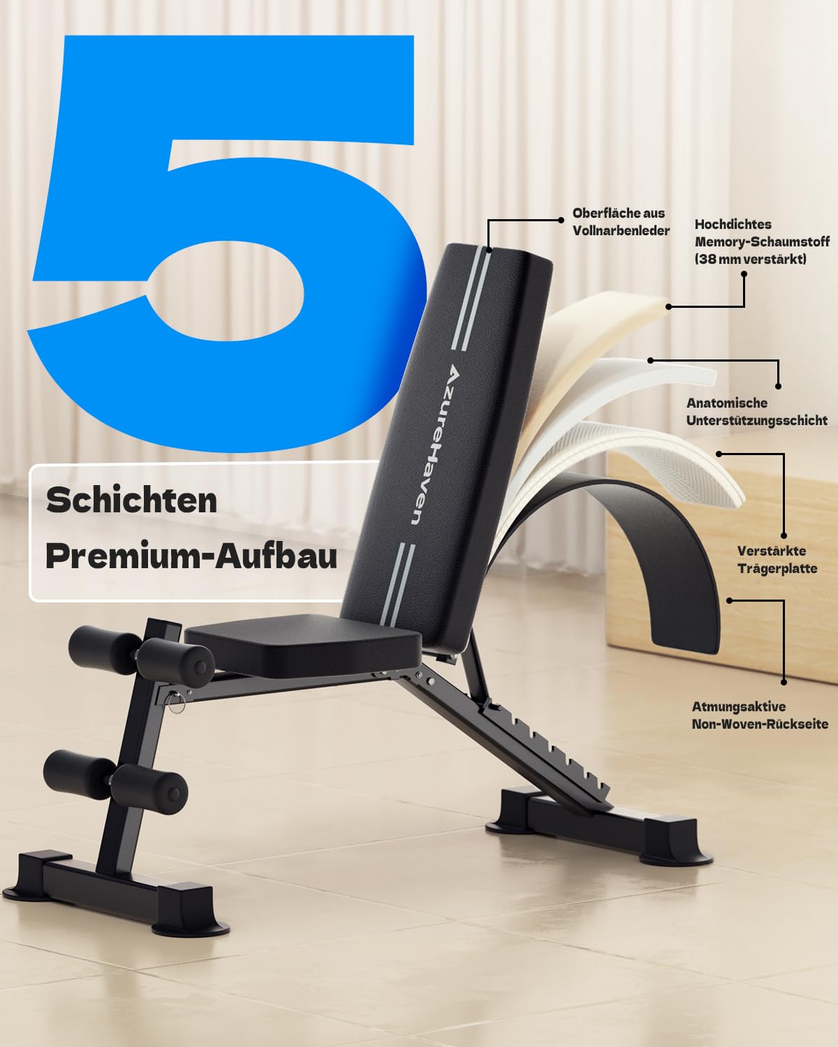Hantelbank Klappbar Verstellbar, Multifunktions Trainingsbank Schrägbank für Ganzkörper-workout, 7 in 1 Fitnessbank für zu Hause oder im Fitnessstudio,360kg Gewichtskapazität