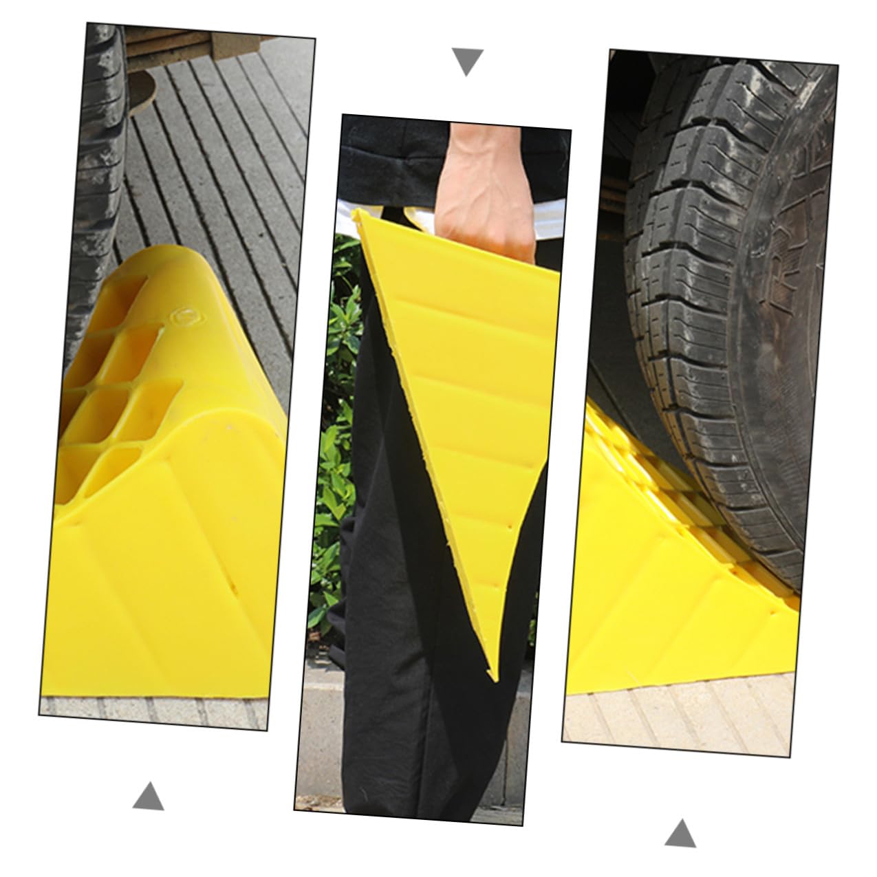 Auto Unterlegkeil aus Pe Kunststoff Gelber Stabiler Radkeil mit Rutschfester Dreiecksform Reifenblock zur Sicherung von Pkw und Anhängern gegen Wegrollen Stoß und Verschleißfest