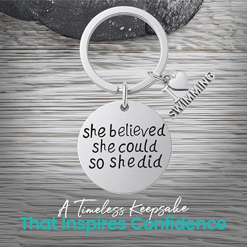 Miniatura 3 de Llavero de natación, She Believed She Could So She Did, joyería de natación, joyería para nadadores, regalo para nadadores y equipos de natación,