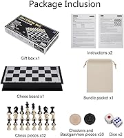 Vista 6 de KAILE Juego de ajedrez magnético de 10" - Juego de viaje 3 en 1 de ajedrez, damas y backgammon con estuche plegable - Bolsa elástica portátil